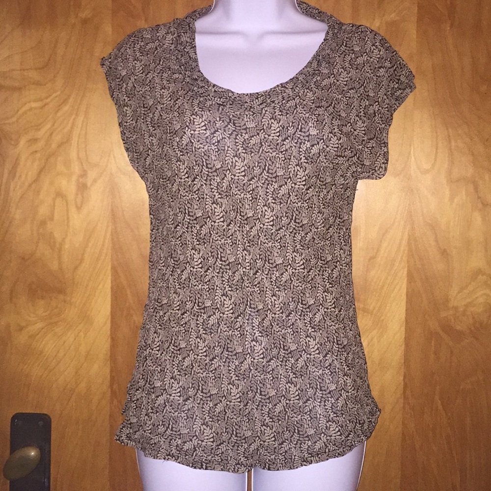 Masai Brown Leafy Sheer Silky Top Size Medium